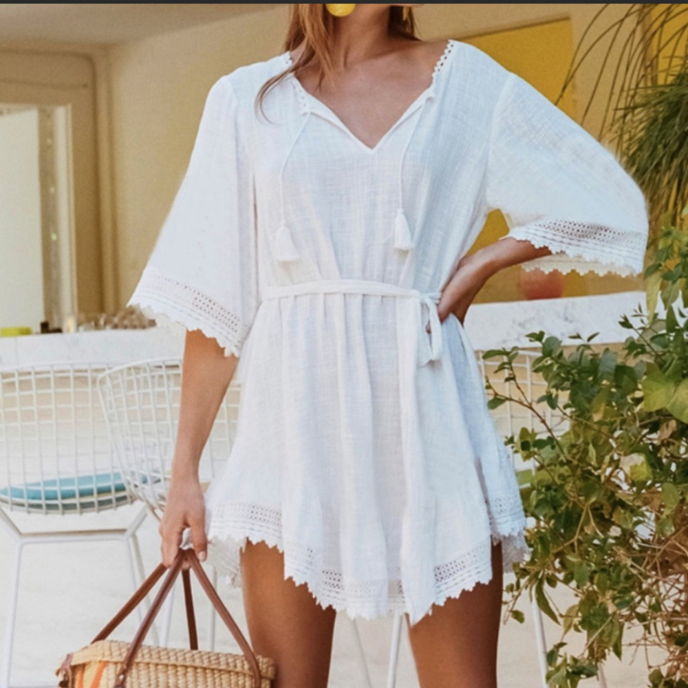 White Short Beach Coverup - Picture 7 of 7